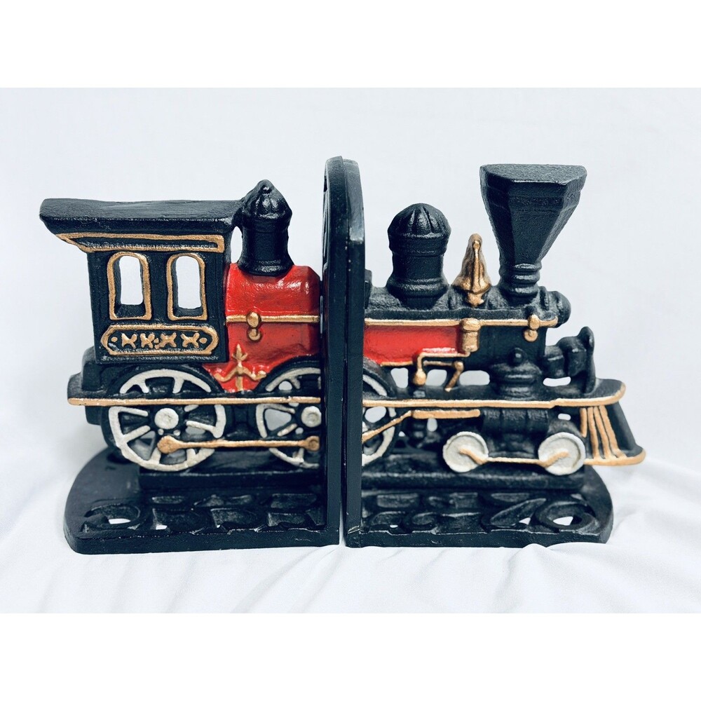 Vintage Durable Heavy Cast Iron Railroad Train Locomotive “Iron Horse” Bookends
